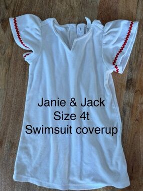 Janie and Jack White Swim Coverup with Red Trim